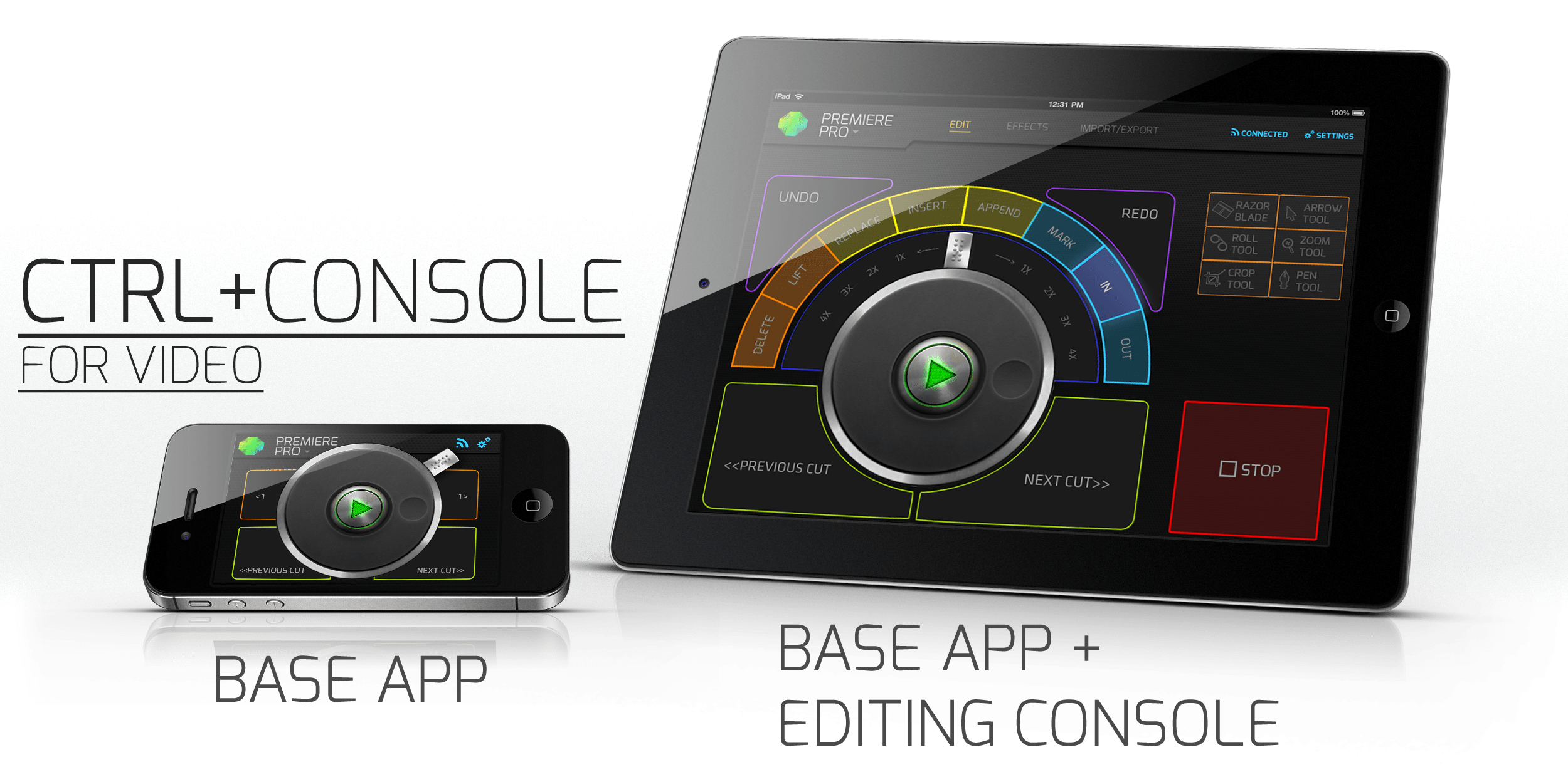 CTRL+Console lets you operate Final Cut, Premiere and Lightroom with your iPhone, iPod or iPad.